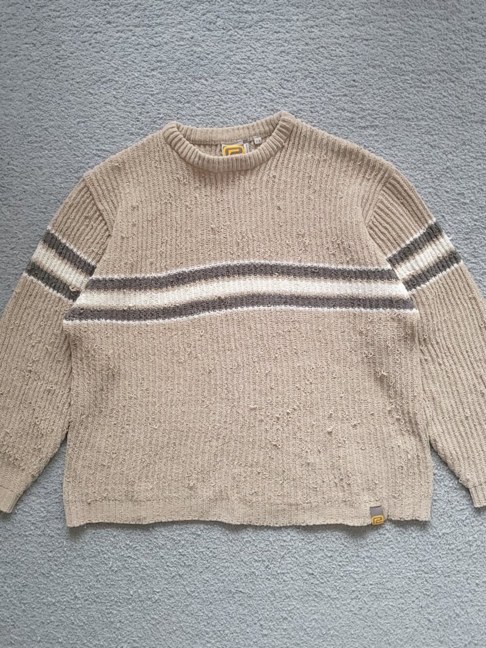 Vintage Randy River R2 Hardcore Y2K Distressed Striped Knit Sweater Beige Medium